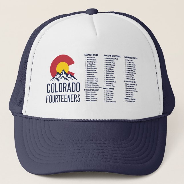 Colorado 14ers Fourteeners Mountain Souvenirs Truckerkappe (Vorderseite)