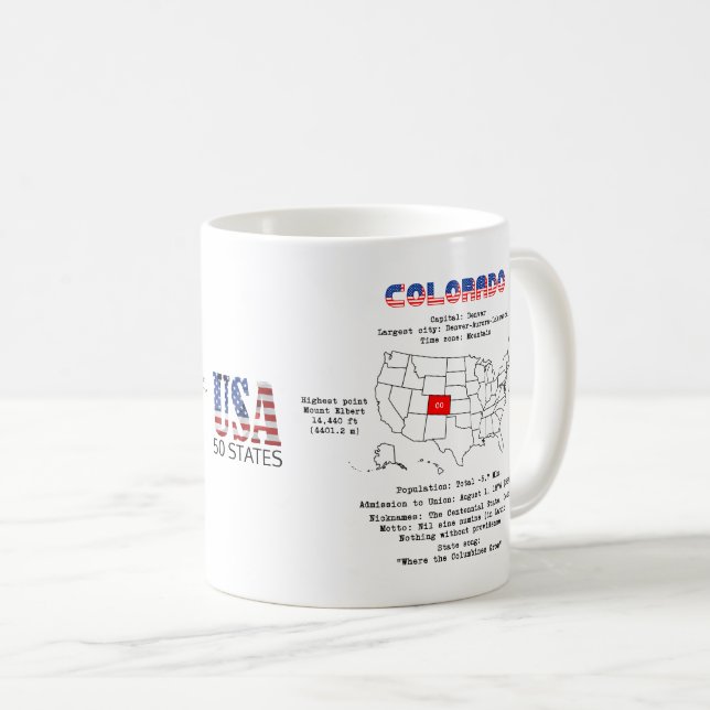 Colorado American Staat auf der Karte und nützlich Kaffeetasse (VorderseiteRechts)