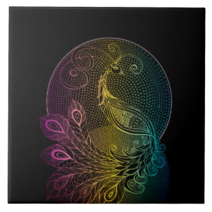 Colorado Art Nouveau Midnight Peacock Illustration Fliese