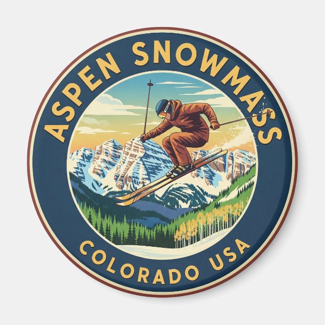 Colorado Aspen Snowmasseschilder Skifahren Magnet (Vorne)