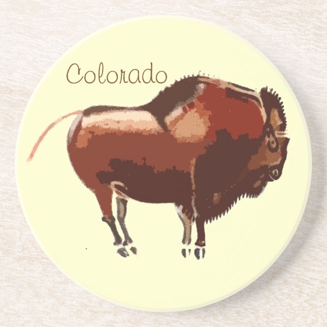 Colorado bemalter Büffel Sandstein Untersetzer (Vorne)