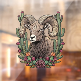 Colorado Bighorn Sheep And Claret Cup Cactus Fensteraufkleber