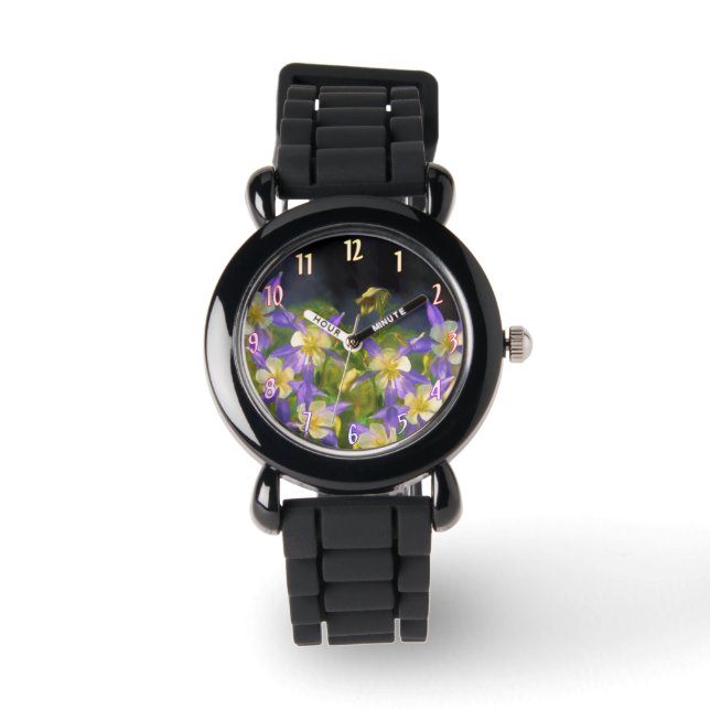 Colorado Blue Columbine Painting - Original Art Armbanduhr (Vorderseite)