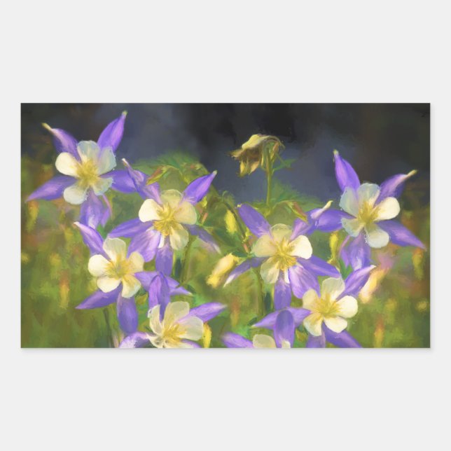 Colorado Blue Columbine Painting - Original Art Rechteckiger Aufkleber (Vorderseite)
