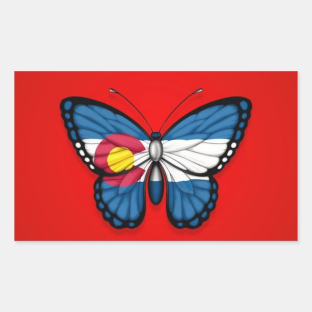 Colorado Butterfly Flag auf Rot Rechteckiger Aufkleber (Vorderseite)