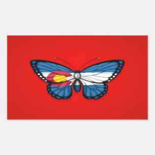 Colorado Butterfly Flag auf Rot Rechteckiger Aufkleber