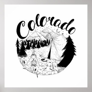 Colorado Camping Outdoor Tinte Illustration Poster