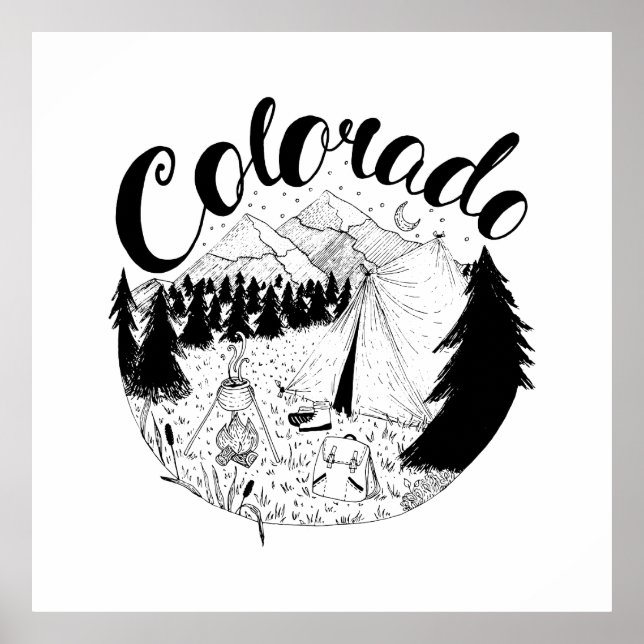 Colorado Camping Outdoor Tinte Illustration Poster (Vorne)