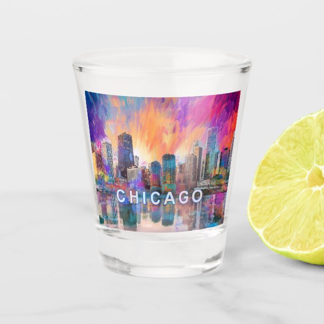 Colorado Chicago Skyline Abstrakt Art Schnapsglas (Vorderseite)