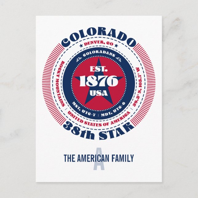 Colorado, Denver, CO, Patriotic, Monogramm Postkarte (Vorderseite)