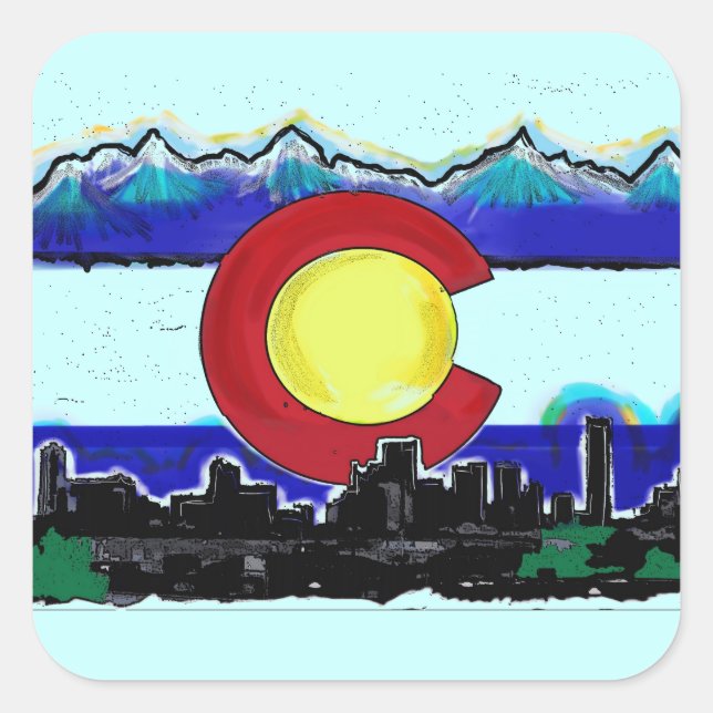 Colorado Fahnendenver Skyline-Sticker Quadratischer Aufkleber (Vorderseite)
