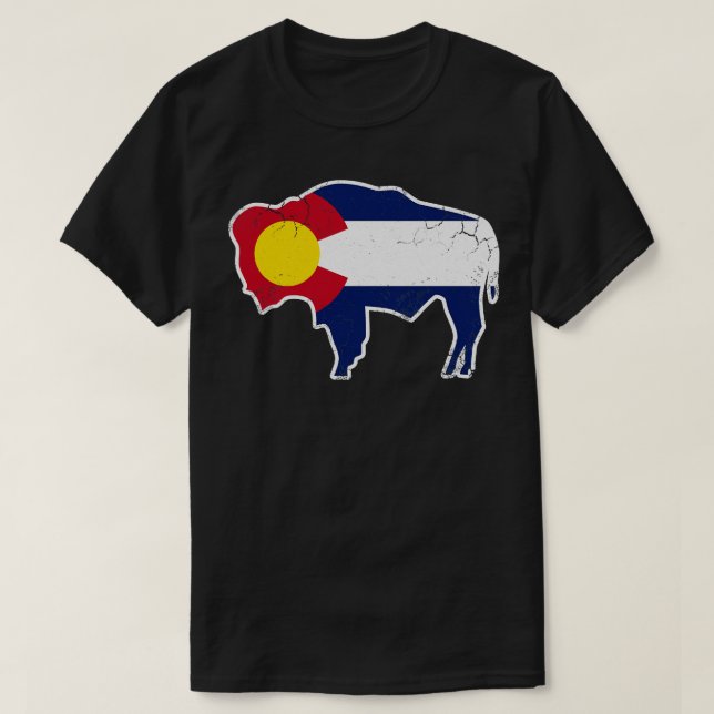 Colorado Flag Buffalo Bison Art T-Shirt (Design vorne)