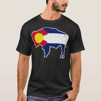 Colorado Flag Buffalo Bison Art T-Shirt