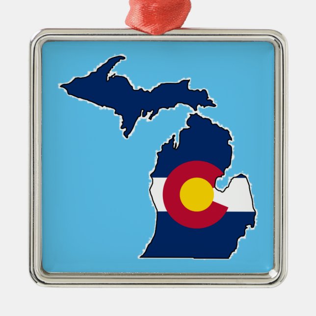 Colorado Flag Michigan Kontur Silbernes Ornament (Vorne)