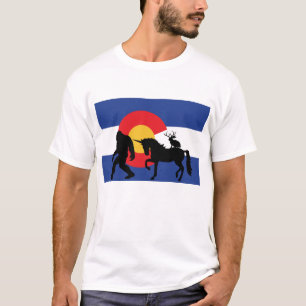 Colorado Flag mit Bigfoot, Einhorn und Jackalope T-Shirt