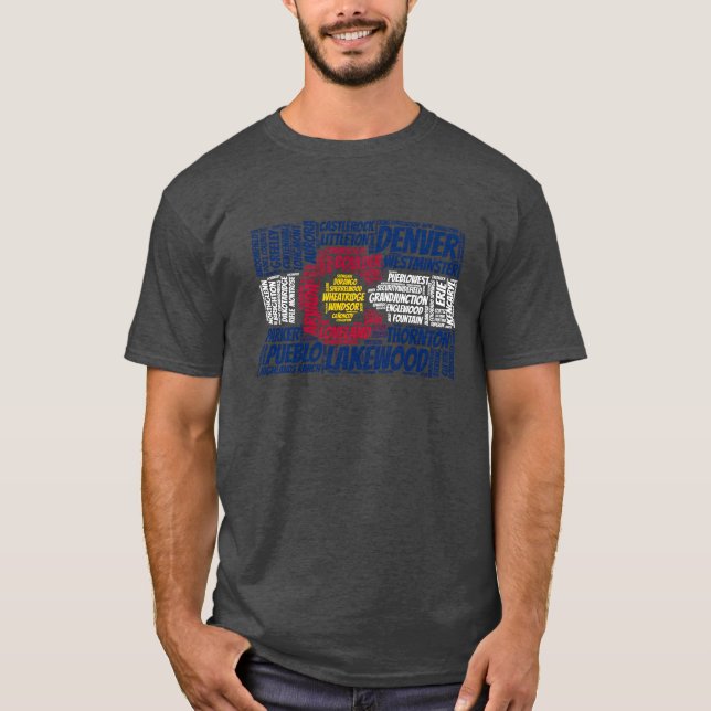 Colorado Flag mit Stadtbezeichnungen Word Art T-Shirt (Vorderseite)