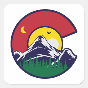Colorado Flag Mountain Moon Quadratischer Aufkleber
