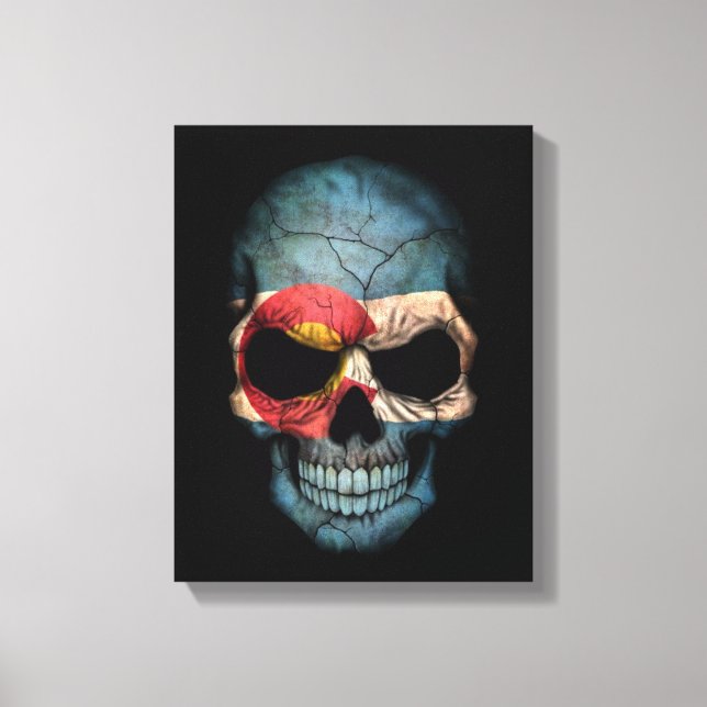 Colorado Flag Skull auf Schwarz Leinwanddruck (Vorderseite)