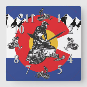 Colorado Flag Snowmobile Clock Quadratische Wanduhr