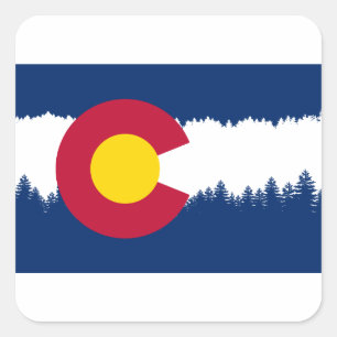 Colorado Flag Treeline Silhouette Quadratischer Aufkleber