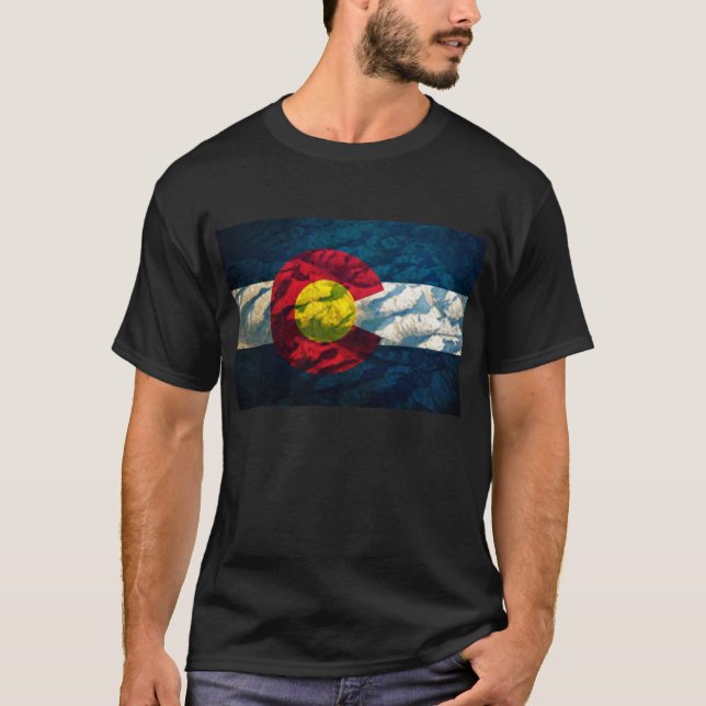 Colorado-Flagge Felsen-Berge T-Shirt (Vorderseite)