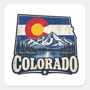 Colorado-Flagge im Vintage-Stil Berge Quadratischer Aufkleber