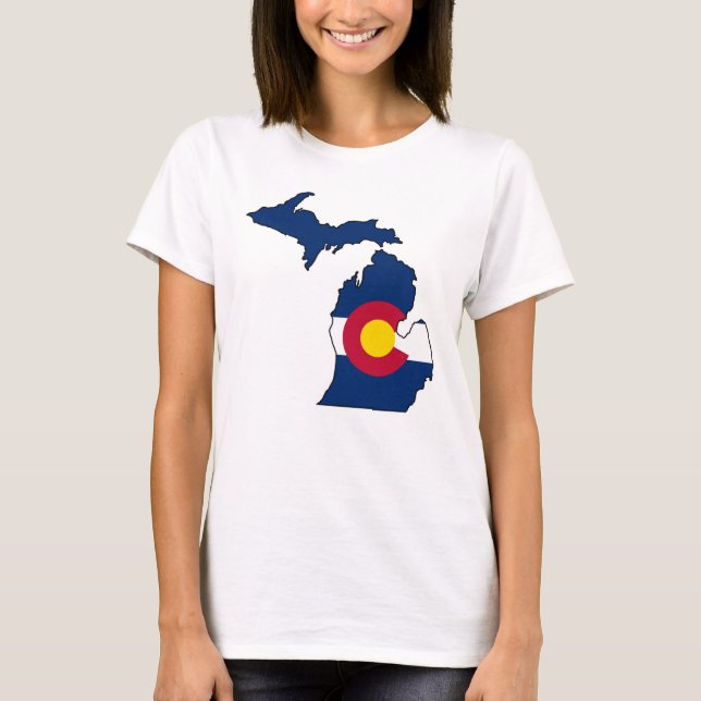 Colorado-Flagge Michigan-Konturdamen-Shirt T-Shirt (Vorderseite)