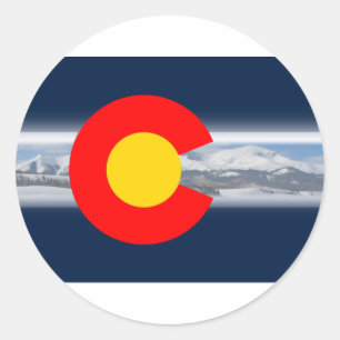 Colorado-Flagge mit Bergen Runder Aufkleber