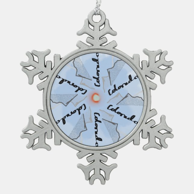 Colorado-Flagge und -Gebirge Schneeflocken Zinn-Ornament (Vorderseite)