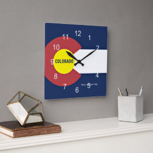 Colorado-Flagge und Slogan Quadratische Wanduhr