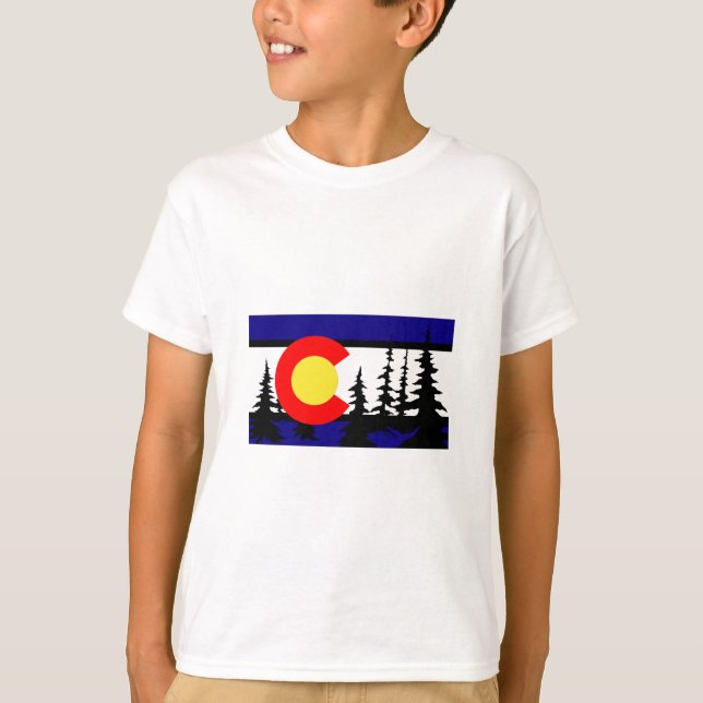 Colorado-Flaggen-Baum-Silhouette T-Shirt (Vorderseite)