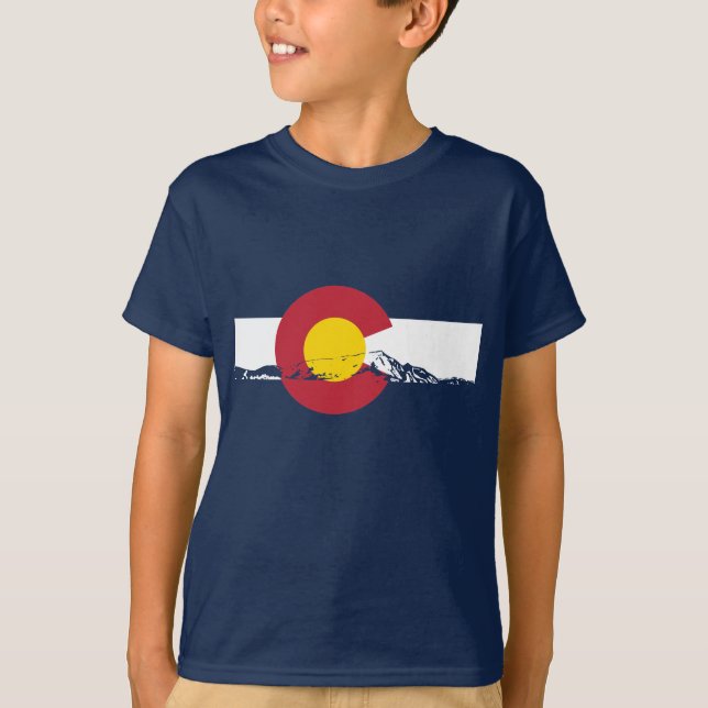 Colorado-Flaggen-T - Shirt - felsige Berge - (Vorderseite)