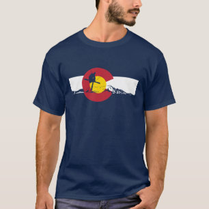Colorado-Flaggen-T - Shirt - Skier - felsige Berge