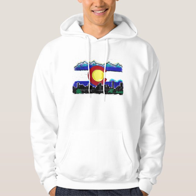 Colorado-Flaggendenver-Skyline künstlerischer Hoodie (Vorderseite)