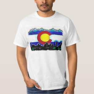 Colorado-Flaggendenver-Skylinekunst-Wertt-stück T-Shirt