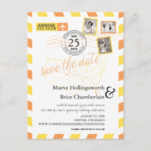 Colorado Florida Location Airmail Save the Date Ankündigungspostkarte