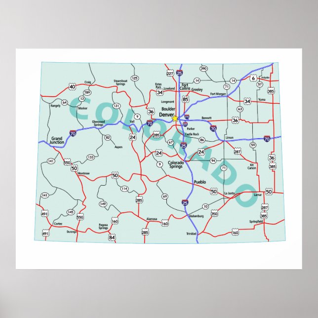 Colorado Interstate Map Poster (Vorne)