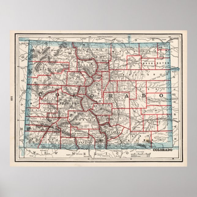 Colorado Landkreises Map (1893) Poster (Vorne)