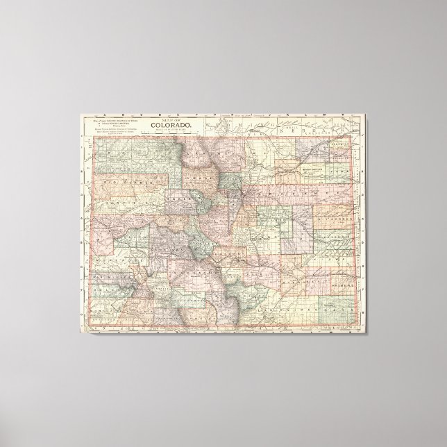 Colorado Map mit Städten und Landkreisen (1891) Leinwanddruck (Vorderseite)