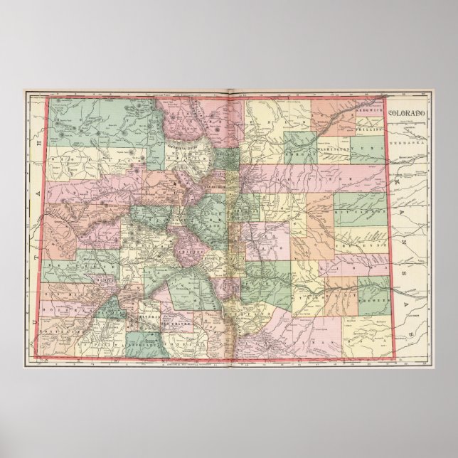 Colorado Map of Cities (1901) Poster (Vorne)