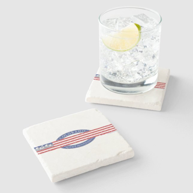 Colorado-Mountain-and-USA-Flag-Gray Steinuntersetzer (Seitenansicht)