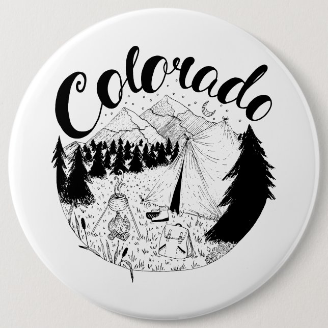 Colorado Mountain Camping Tinte Zeichnend Button (Vorderseite)