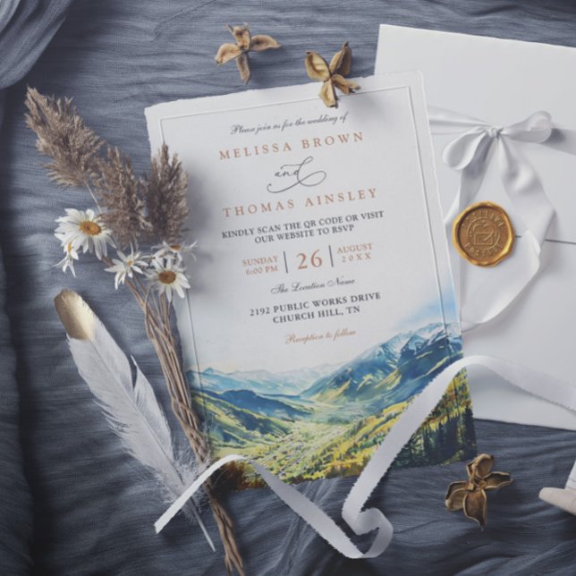 Colorado Mountain Destination QR Code Wedding Einladung (Von Creator hochgeladen)