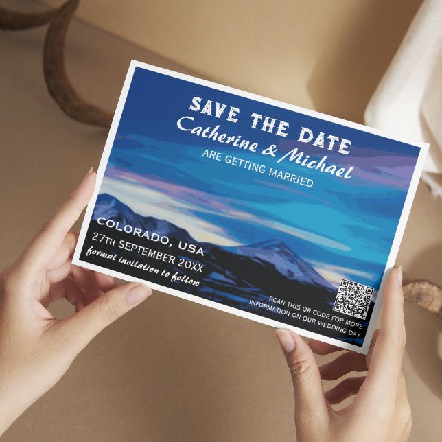 Colorado Mountain Wedding Travel QR Code Save The Date (Von Creator hochgeladen)