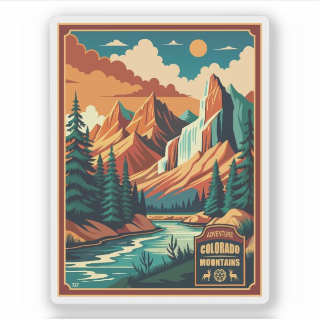 Colorado Mountains Retro Farben Aufkleber (Vorderseite)