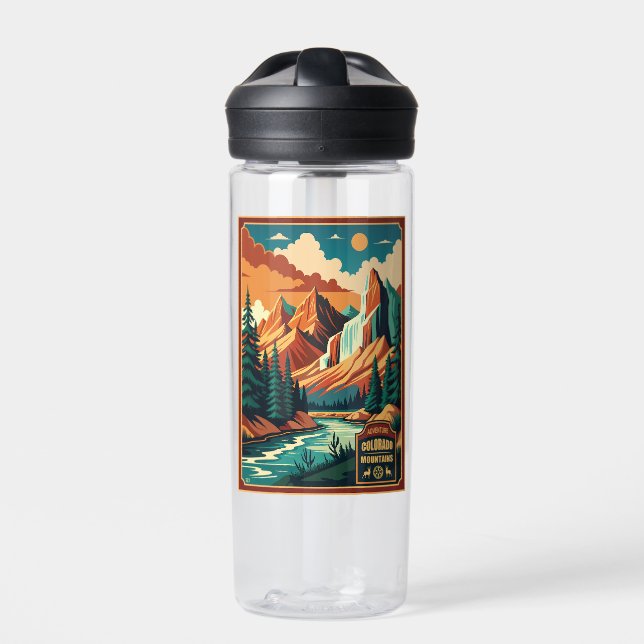 Colorado Mountains Retro Farben Trinkflasche (Vorderseite)