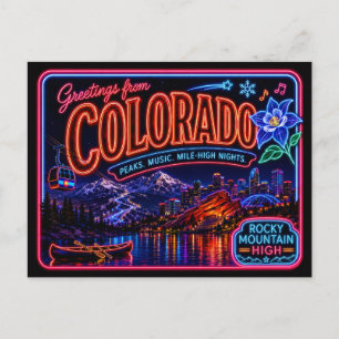 Colorado Neon State Retro Vintage Postkarte