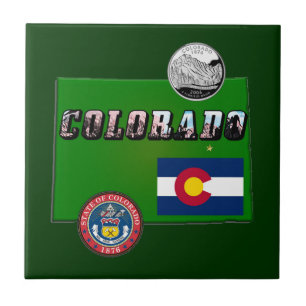 Colorado Picture Text, Flag, Siegel, Quarter, Kart Fliese