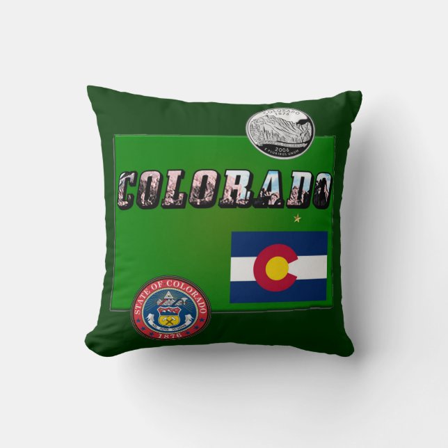 Colorado Picture Text, Flag, Siegel, Quarter, Kart Kissen (Vorderseite)