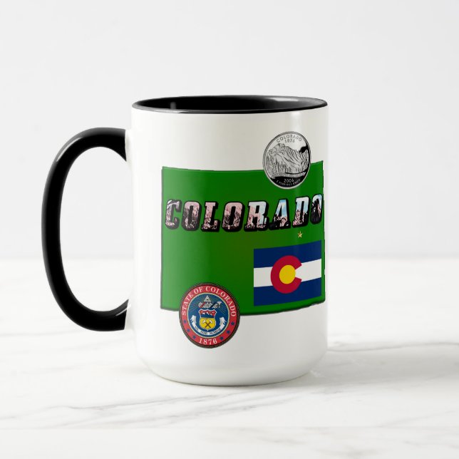 Colorado Picture Text, Flag, Siegel, Quarter, Kart Tasse (Links)